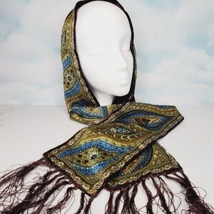 Vintage Talbots Multicolor Paisley Silk Scarf, Brown/Green/Blue.